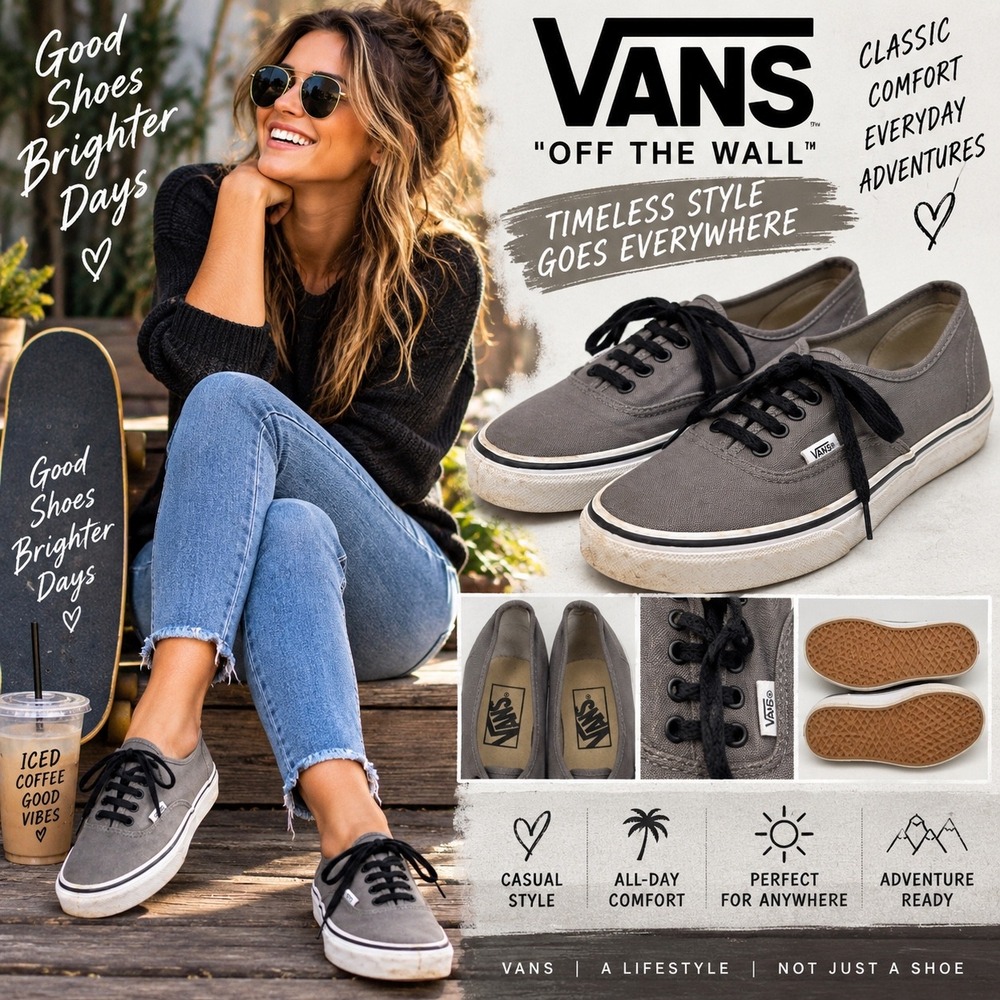 Vans Authentic Gray Canvas Low Top Sneakers Womens 7 Mens 5.5 TC9R